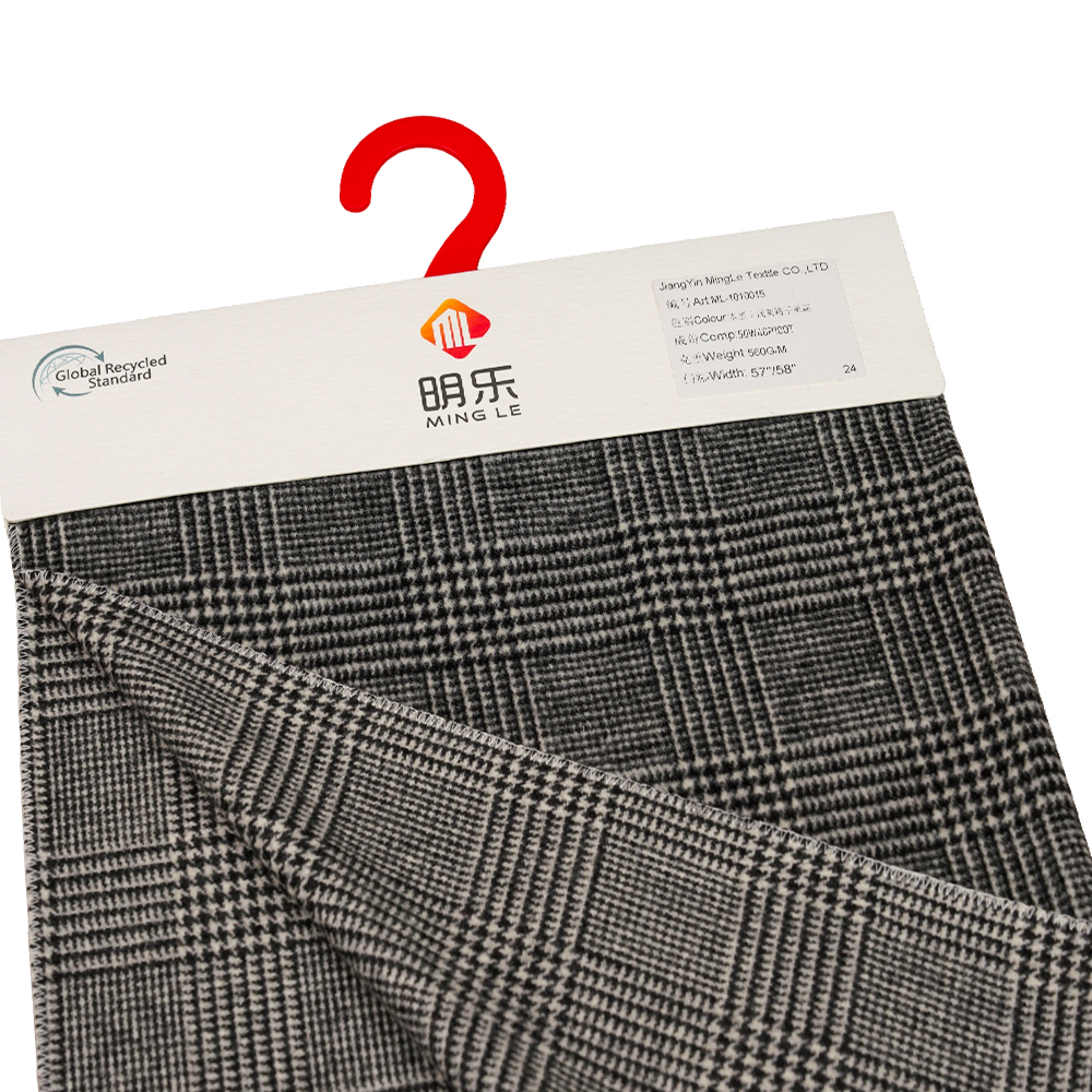 50% vuna, 40% poliester, 10% ostala vlakna, 560G/M, crna + svijetlosiva, karirana vunena tkanina s jednim slojem, ML-1010015