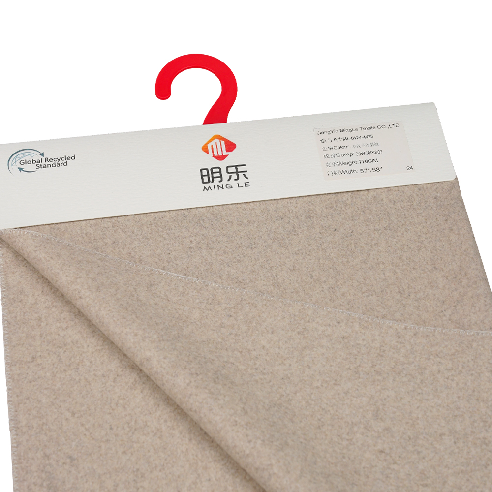 50% vuna, 40% poliester, 10% ostala vlakna, 770G/M, pasta prirodnog svijetlog graha, keper melton tkanina, ML-0124-4425