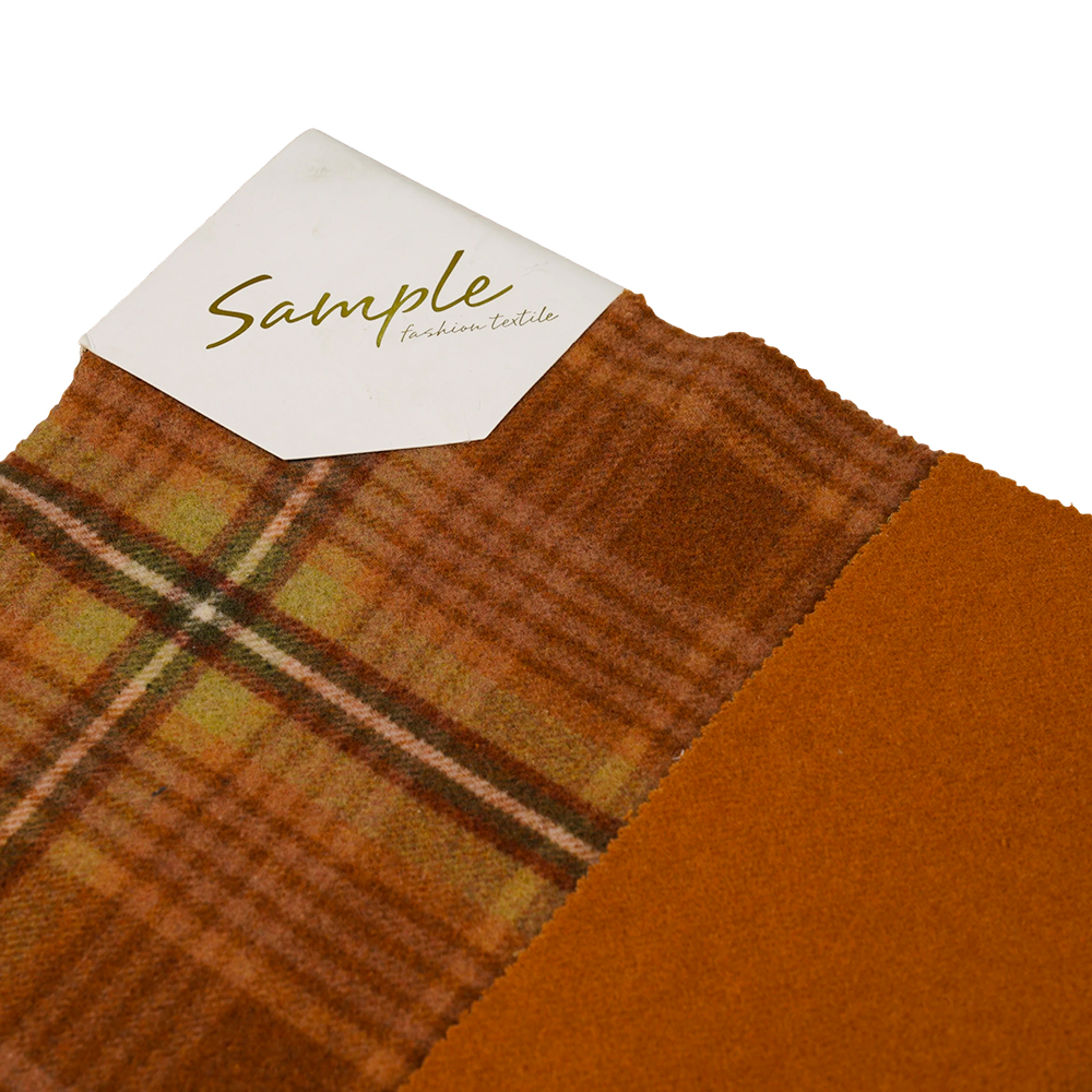 50% vuna, 40% poliester, 10% ostala vlakna, 860G/M, smeđe i žuto karirano, baršunasta tkanina, ML-062142104