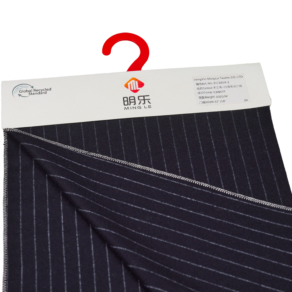 53% vuna, 47% poliester, 350G/M, Zhiqing + bijela, okomito prugasta flanelska tkanina, ML-317245X-2