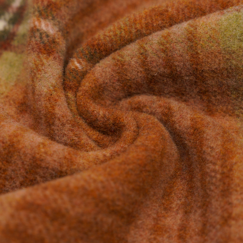 50% vuna, 40% poliester, 10% ostala vlakna, 860G/M, smeđe i žuto karirano, baršunasta tkanina, ML-062142104